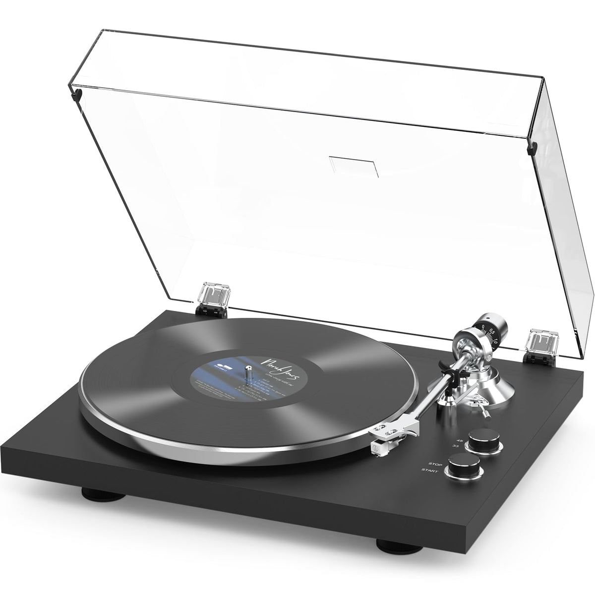 Retrolife record player wireless output for wire-free listening with BT speakers.
