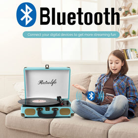Retrolife suitcase blue leather shell emphasizes durable, travel-friendly appeal