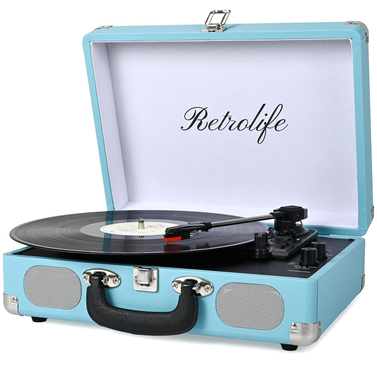 Retrolife suitcase front view showing vintage PU leather and handle, easy portability benefit