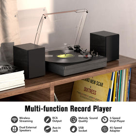 Retrolife 3-speed turntable plays 33, 45, and 78 RPM records.