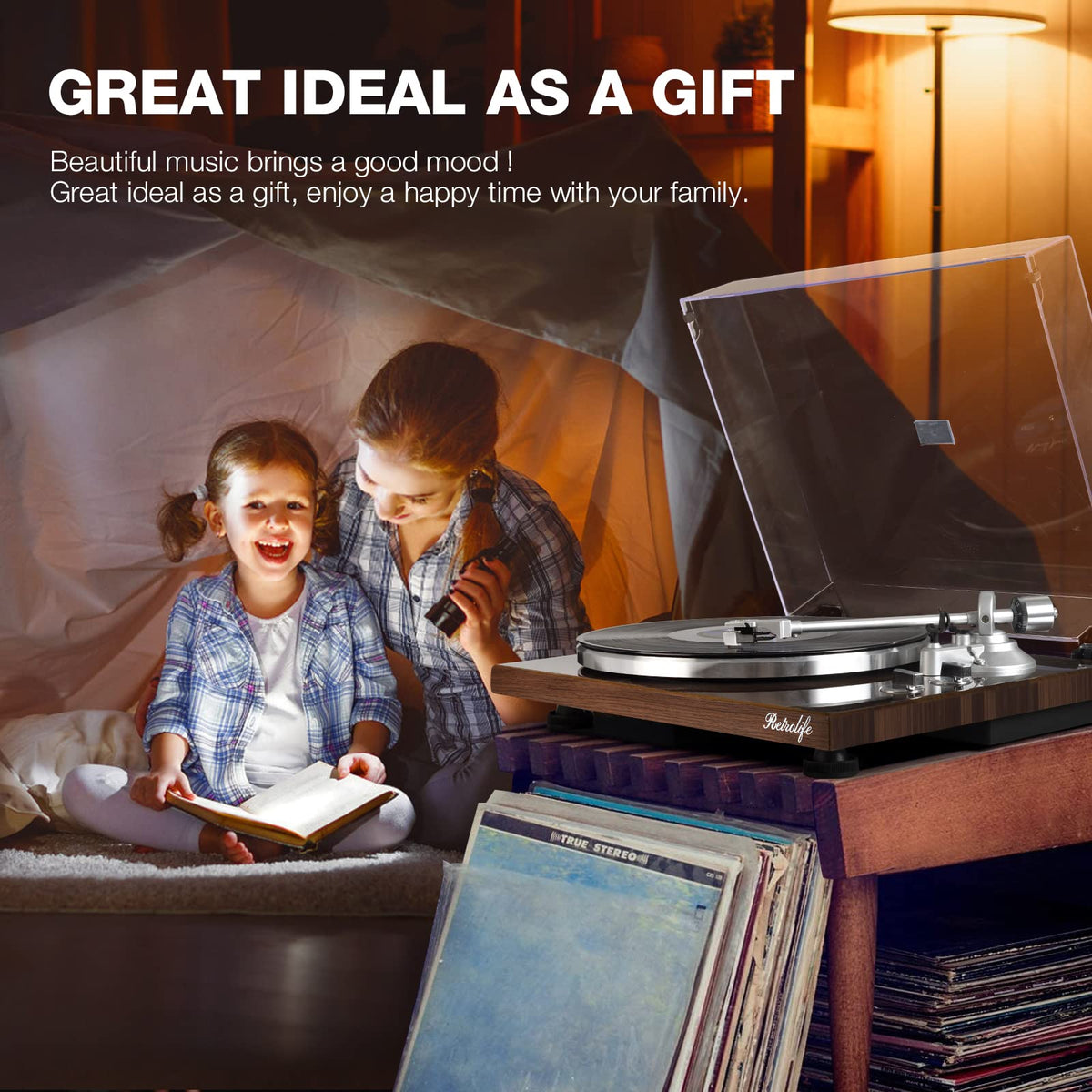 Retrolife turntable vintage bark-brown cabinet evokes classic vinyl vibes