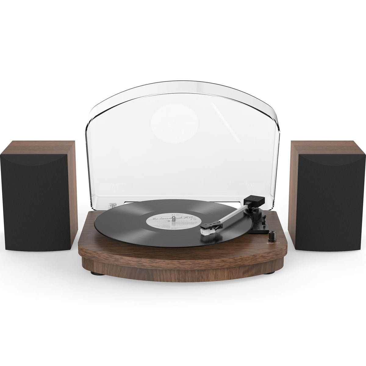 Retrolife vinyl player front view showing retro-modern design and dual speakers.