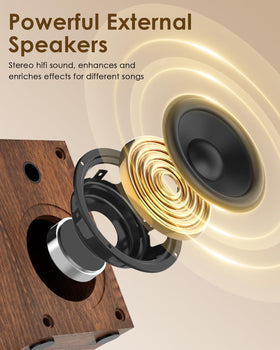 Two 15W speakers from Retrolife deliver room-filling vinyl sound.