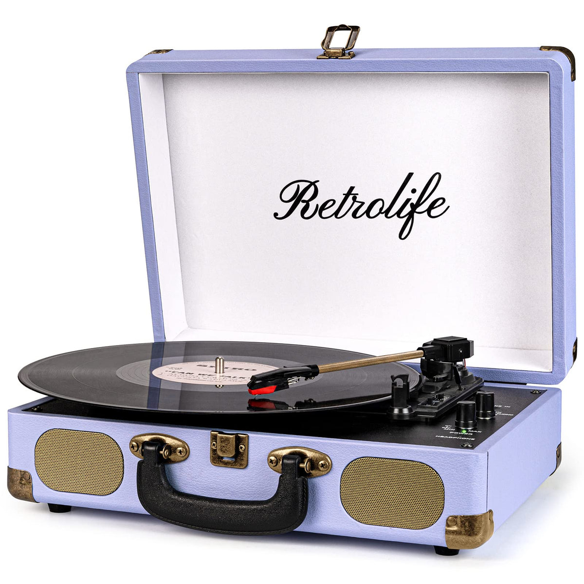Retrolife vinyl record player in a portable suitcase with built-in speakers for easy home listening