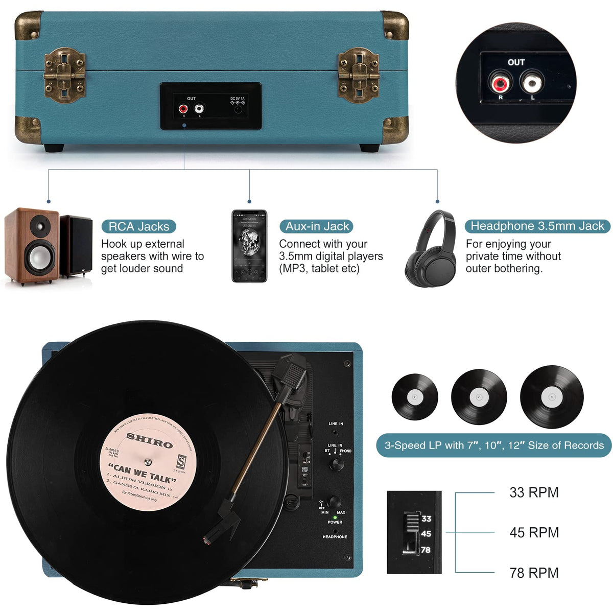 Belt driven mechanism in coral blue delivers warm analog vibes