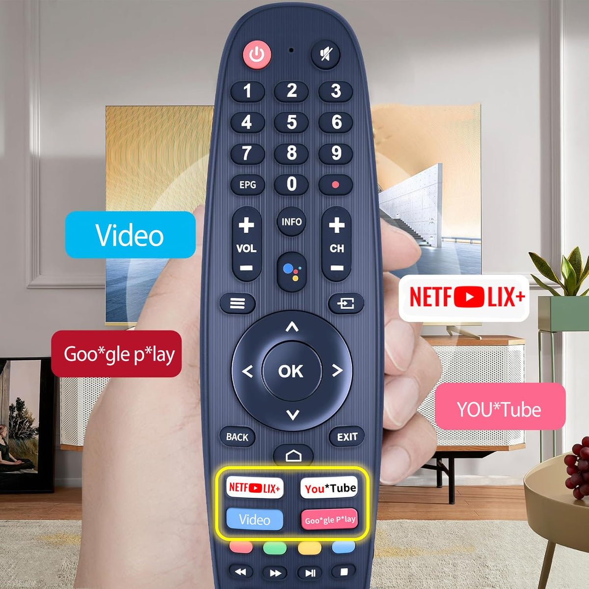 RETROSUN remote next to TV packaging indicating ready‑to‑use replacement