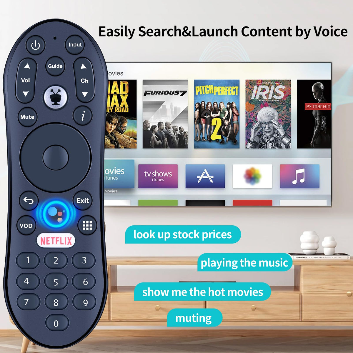 RETROSUN remote microphone button supports easy voice commands for TV.
