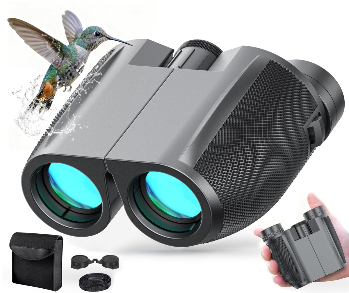 Retulgie binoculars 12x25 compact folded for easy carrying and quick viewing.