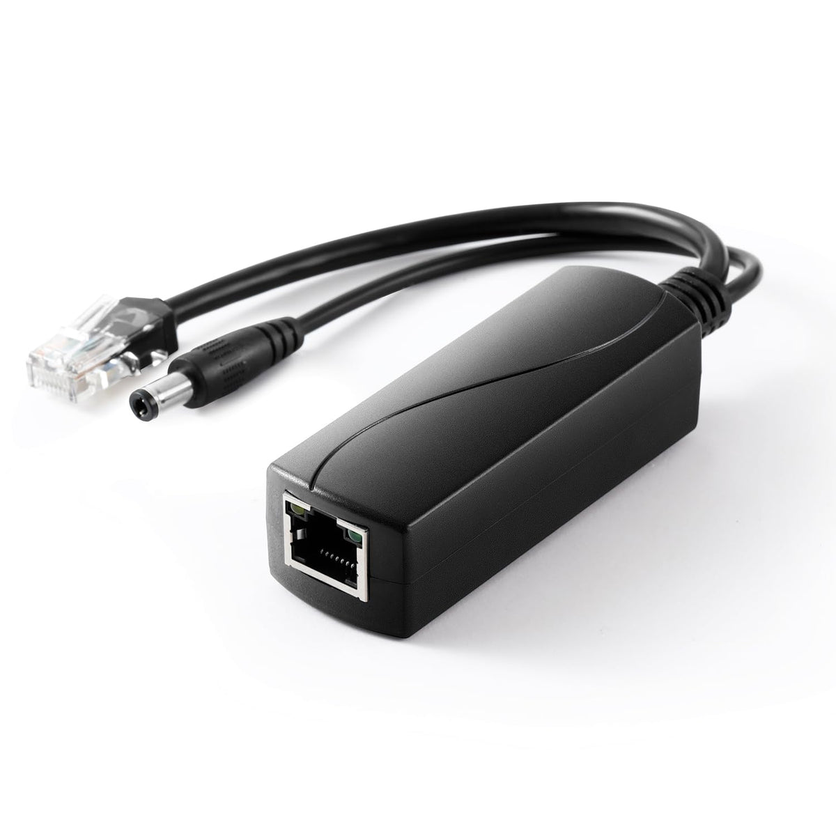 REVODATA PoE splitter front view showing ports and compact design, reliable installation benefit