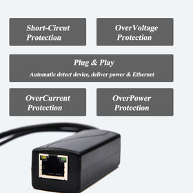 REVODATA PoE splitter powering an IP camera demonstrating easy setup and dependable power