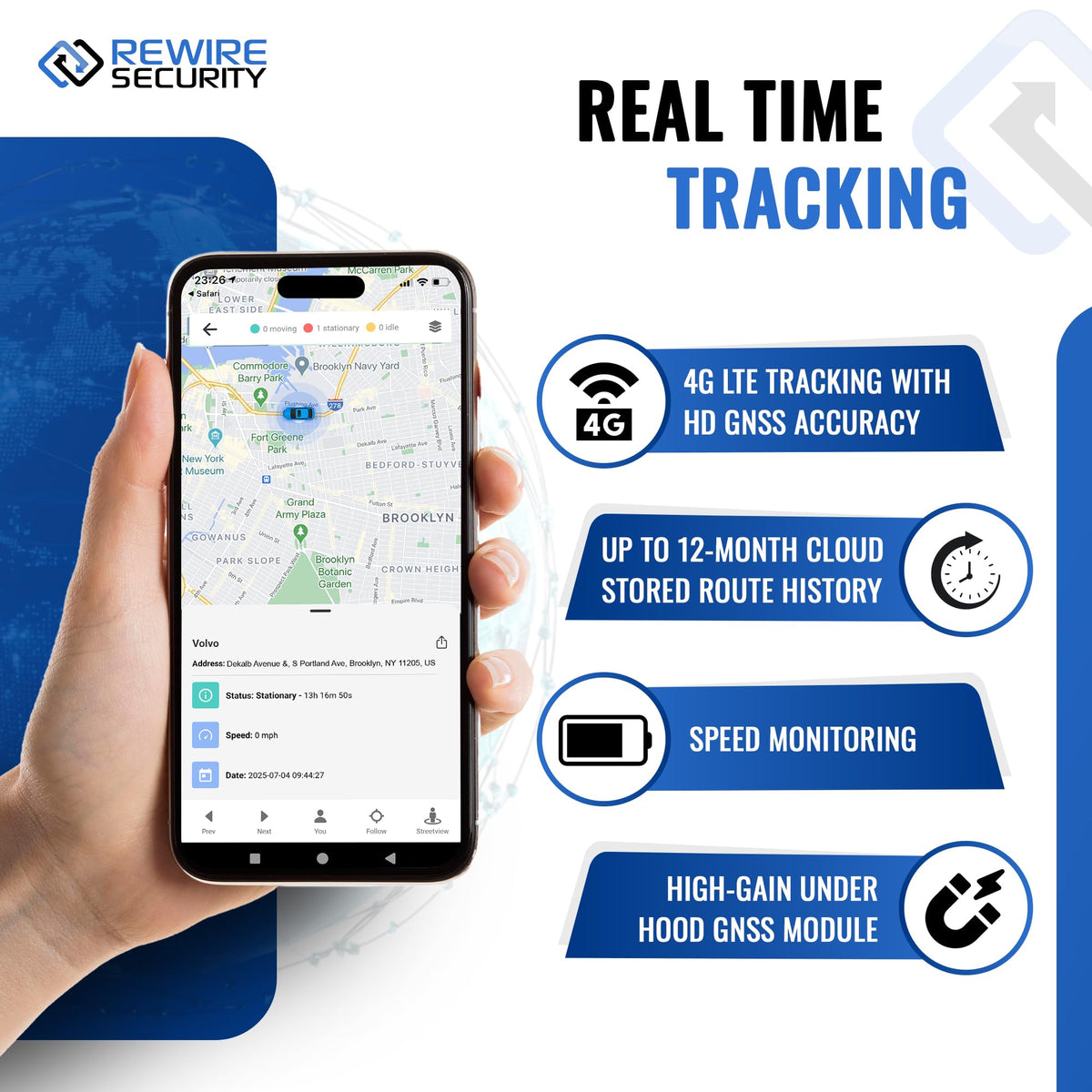 Geofence setup on REWIRE SECURITY 104N map to receive alerts when leaving zones.