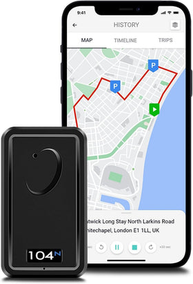 REWIRE SECURITY 104N tracker with magnetic base for discreet vehicle mounting and quick setup.