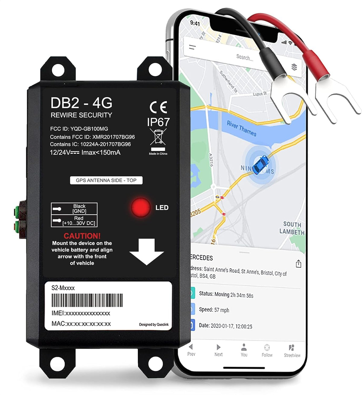 REWIRE SECURITY DB2-4G GPS tracker for car with real-time location updates