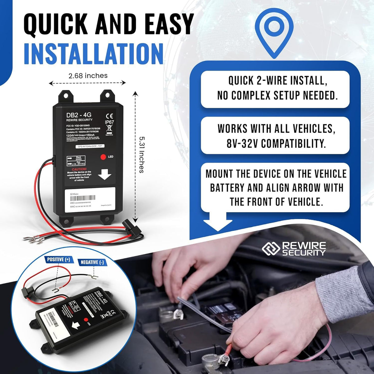 REWIRE SECURITY DB2-4G GPS tracker with magnetic install for discreet placement