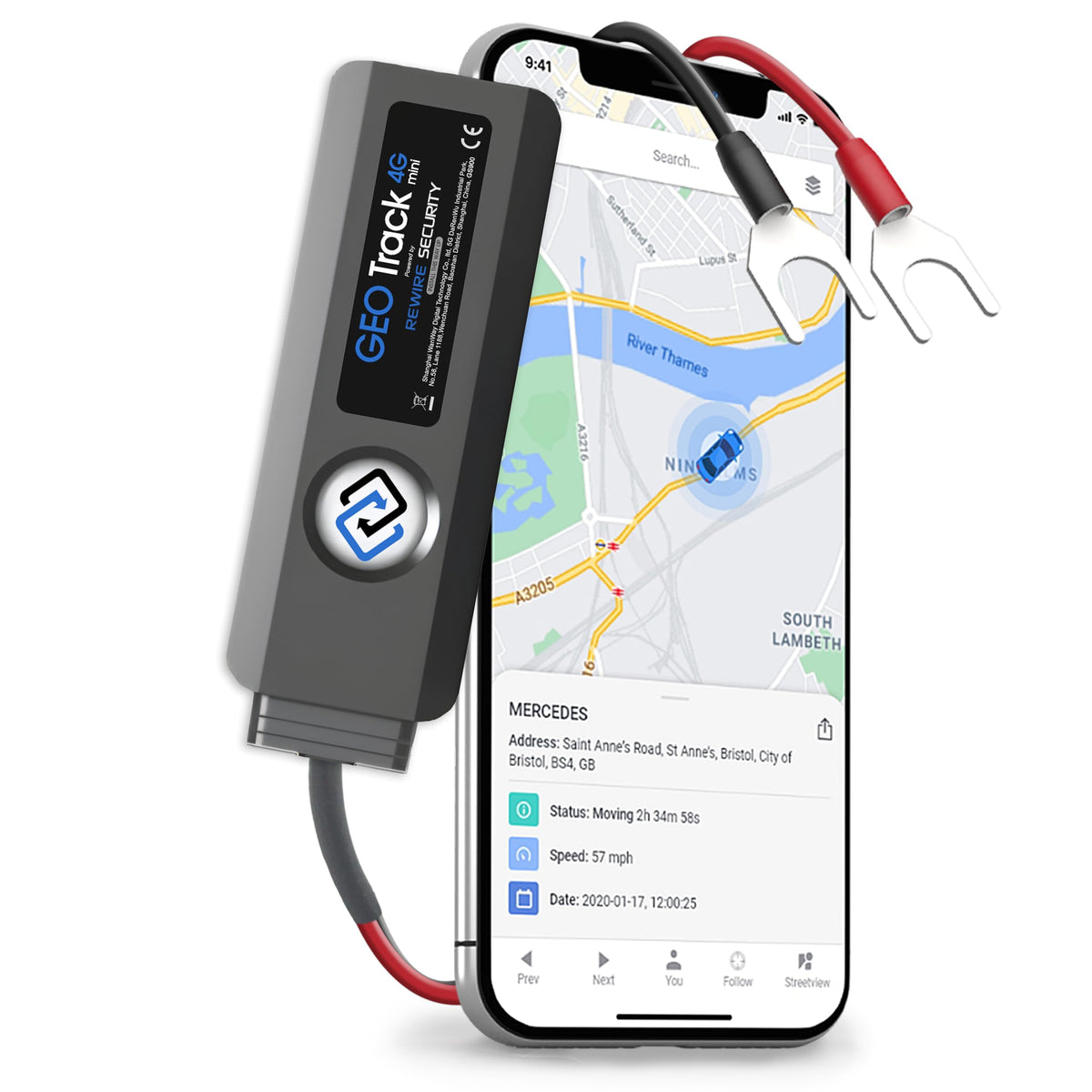 REWIRE SECURITY Geo Track Mini front view showing compact design and easy placement benefit