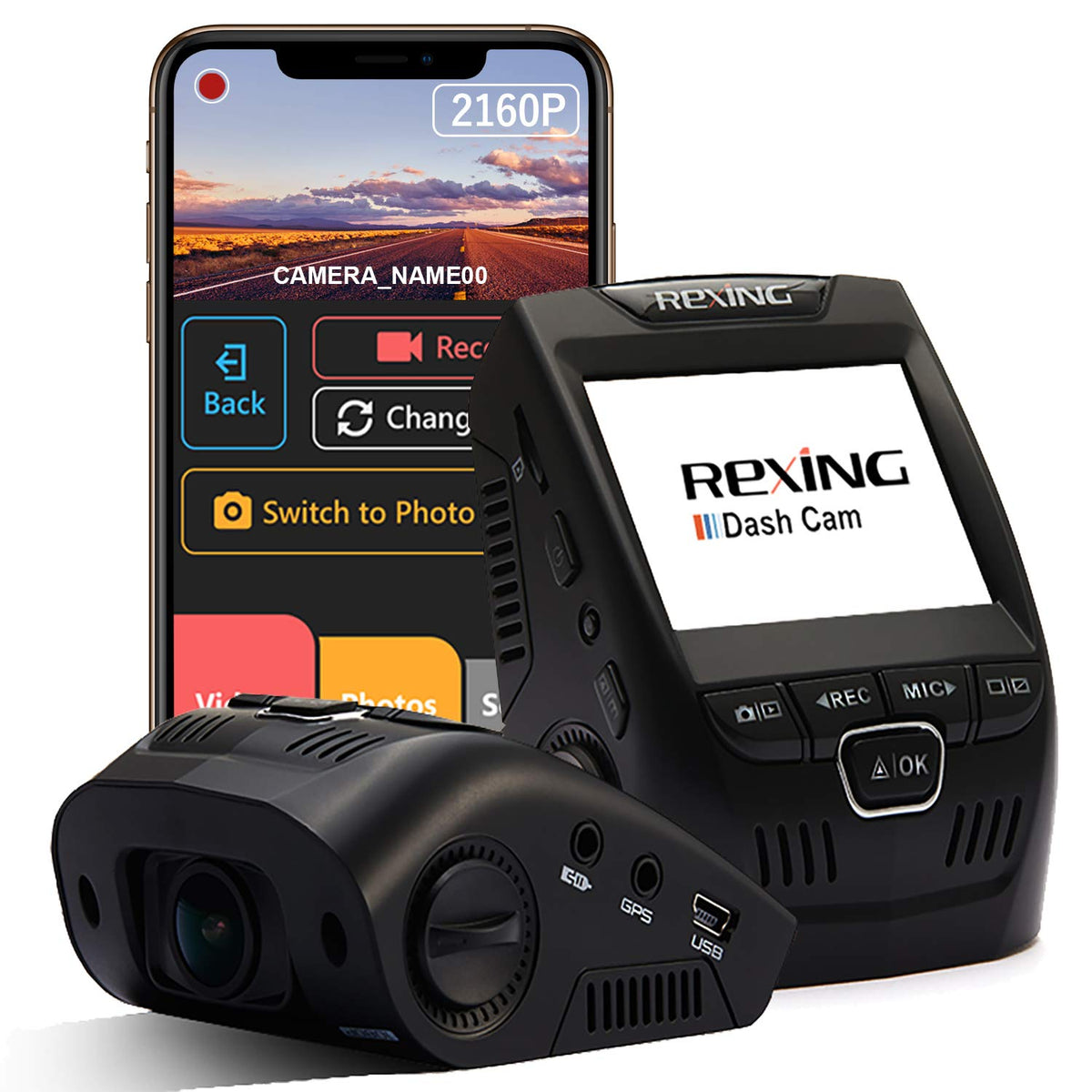 REXING V1 front view 4K dash cam with 2.4 inch LCD for quick playback