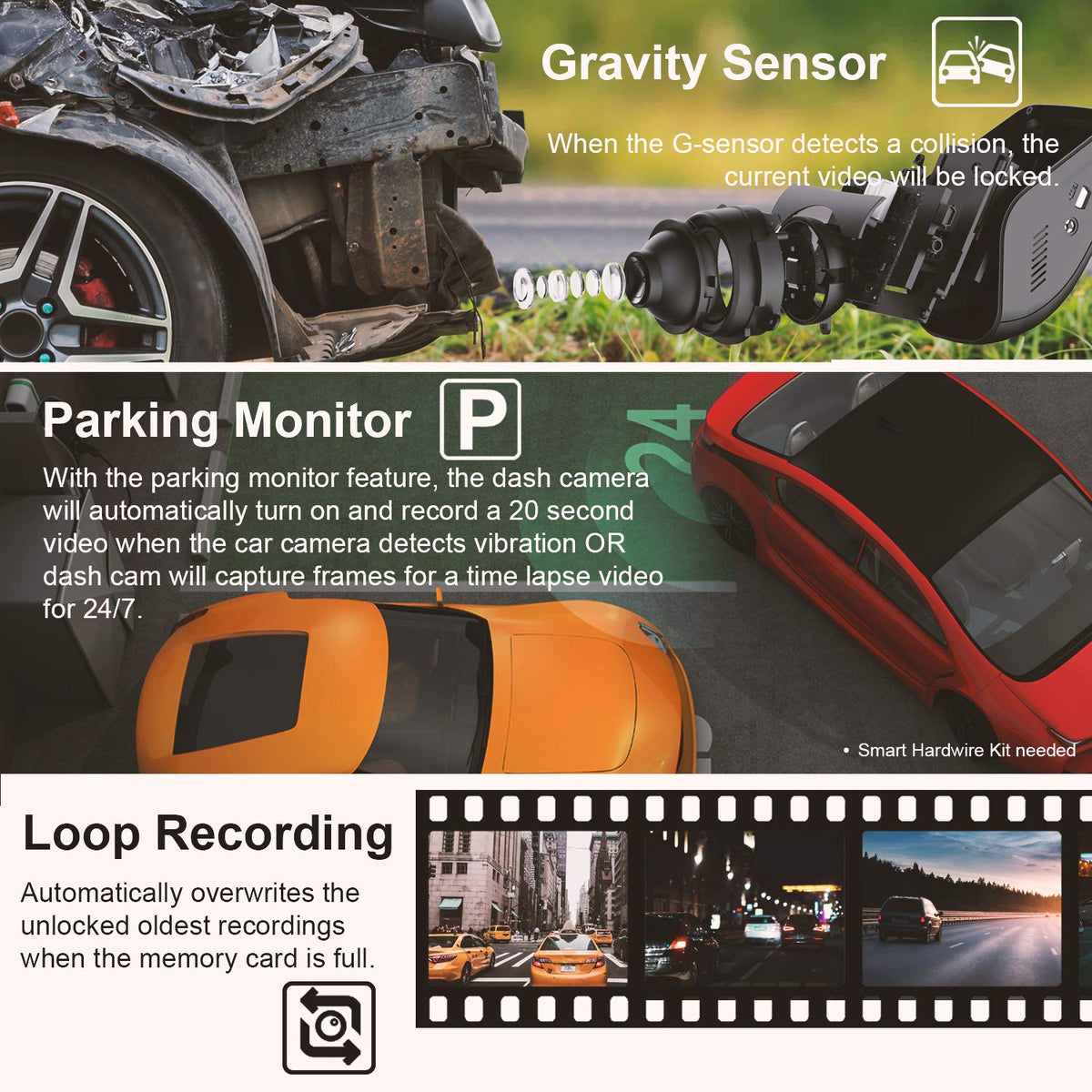 REXING V1 parking monitor records on vibration events for security