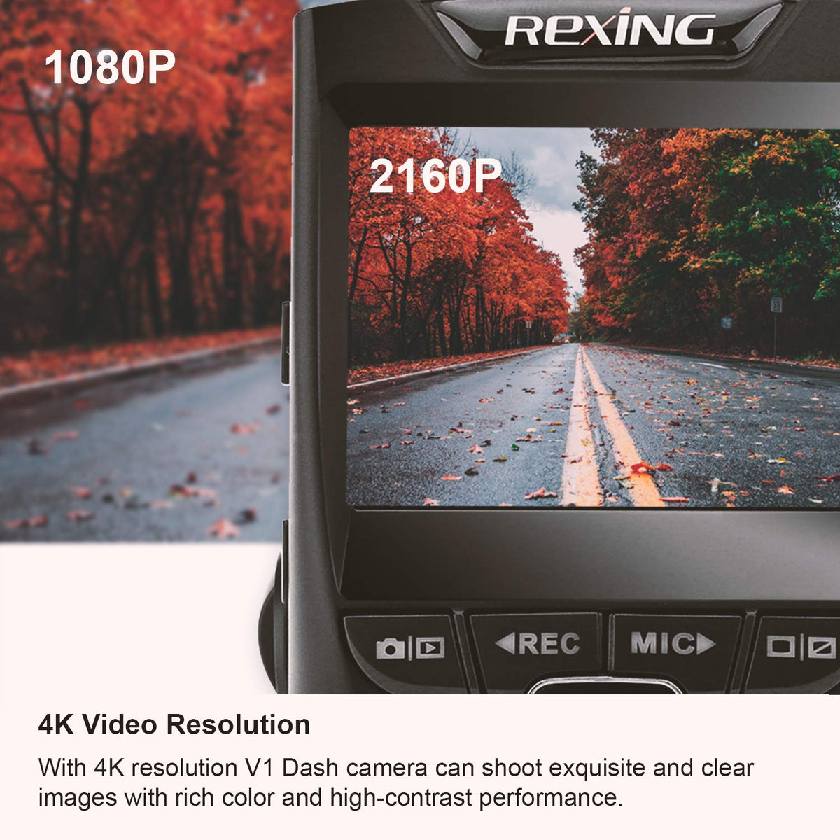 REXING V1 170-degree wide-angle lens captures broad road scenes