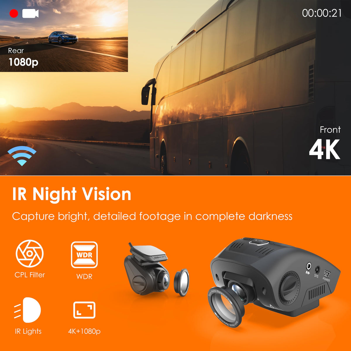 RexingUSA V1P SE GPS Wi-Fi module enables route logging and easy sharing.