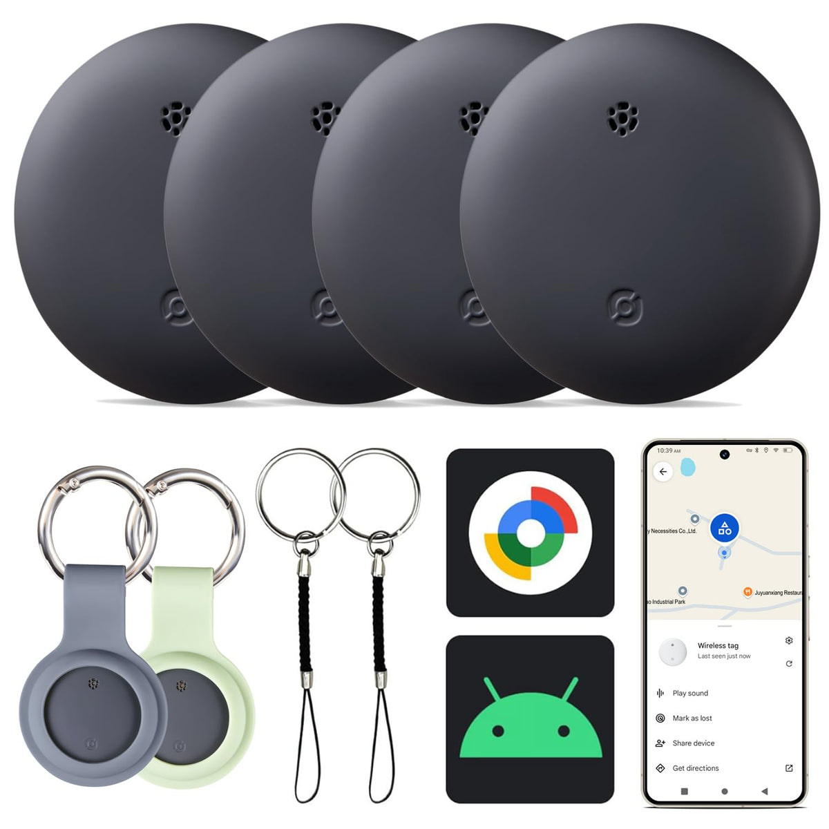Reyke Android Air Tracker 4Pack luggage tag helps locate bags quickly on trips.