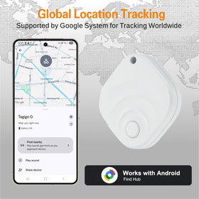 Reyke Android Air Tracker app screen emphasizes seamless Google Find My Device integration.