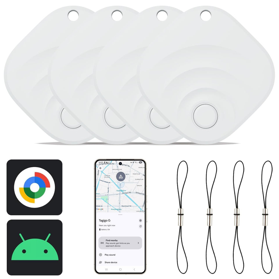 Reyke Android Air Tracker four-pack front view helps locate items quickly with Bluetooth.