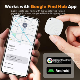 Reyke Android Air Tracker in-use demonstrates locating items via sound cue and app map.