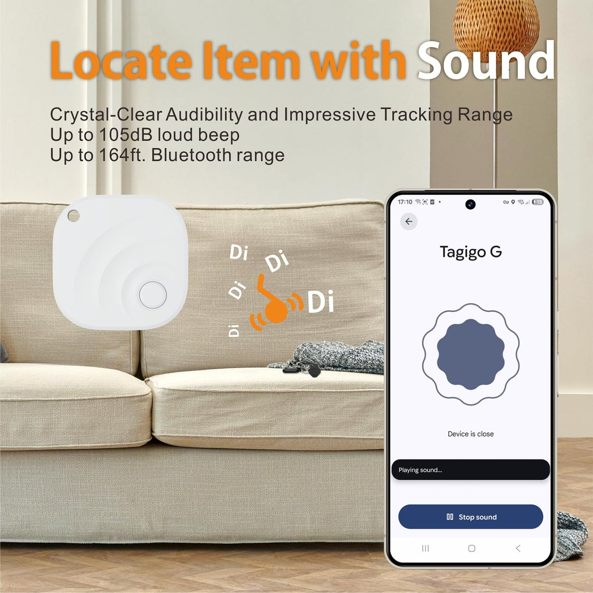 Reyke Android Air Tracker on-keyring shows easy tracking for keys and wallet.