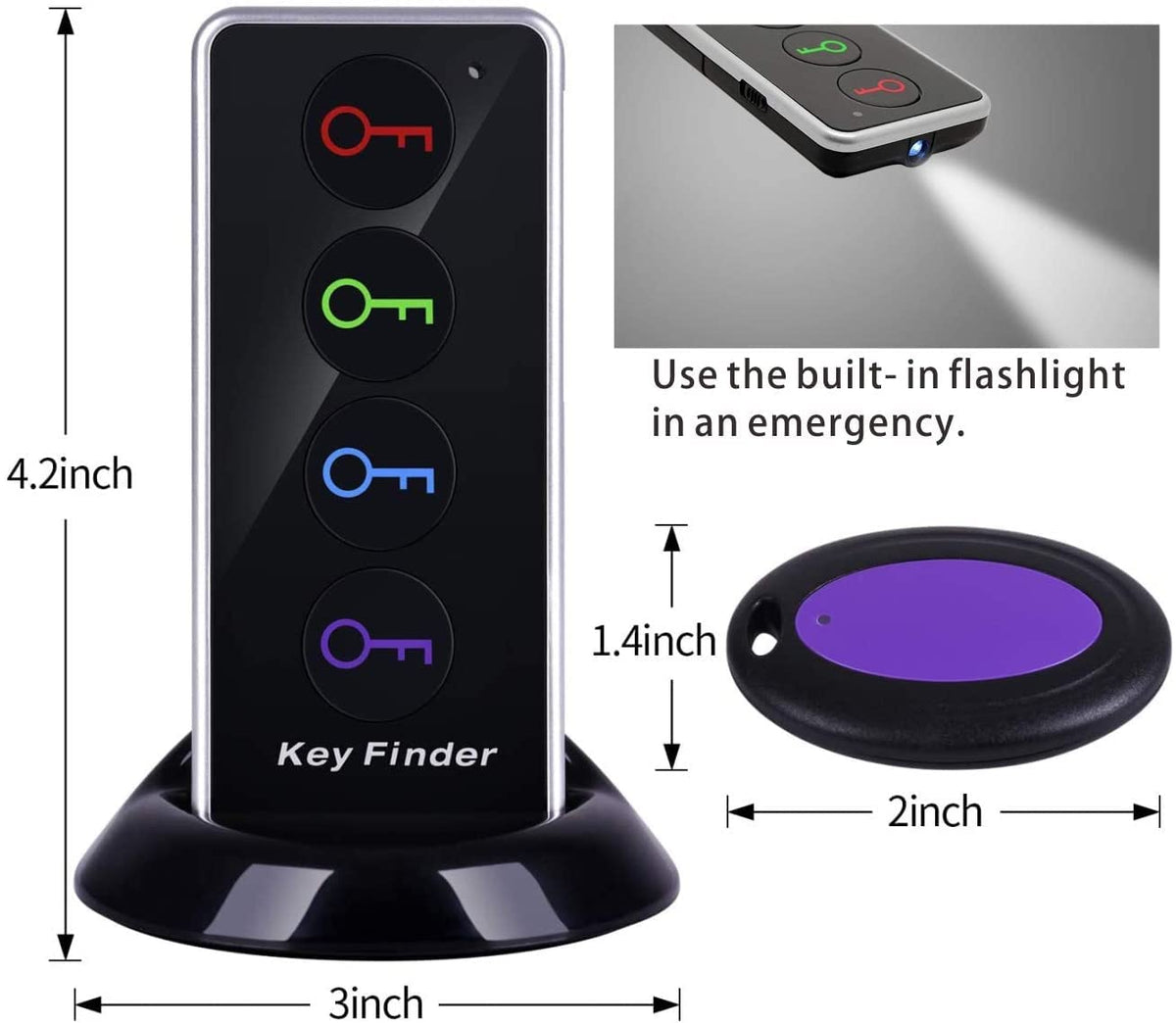 Reyke Key Finder keys locator uses loud beep and LED light to spot misplaced keys.