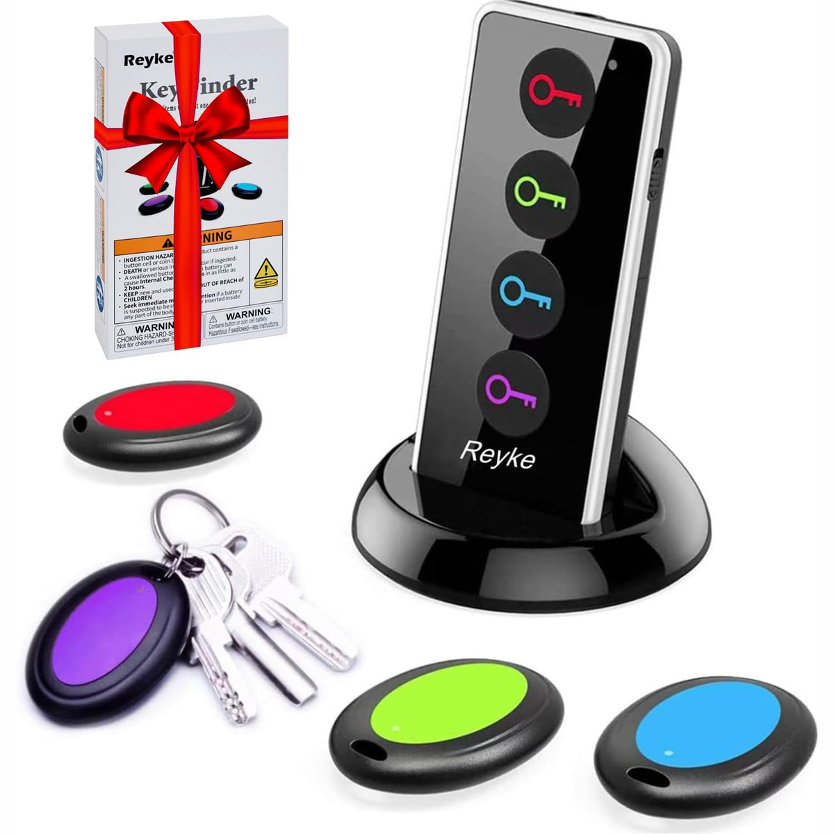 Reyke Key Finder wallet locator with 80dB alert helps locate essentials quickly.