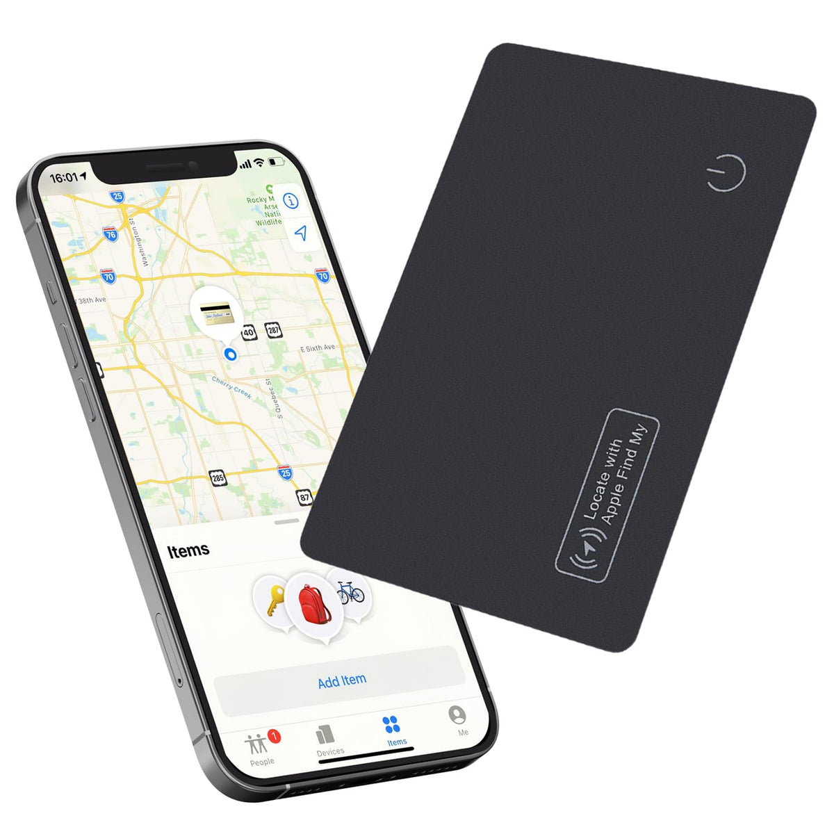 Reyke wallet-tracker slim-card inside a wallet for seamless tracking.