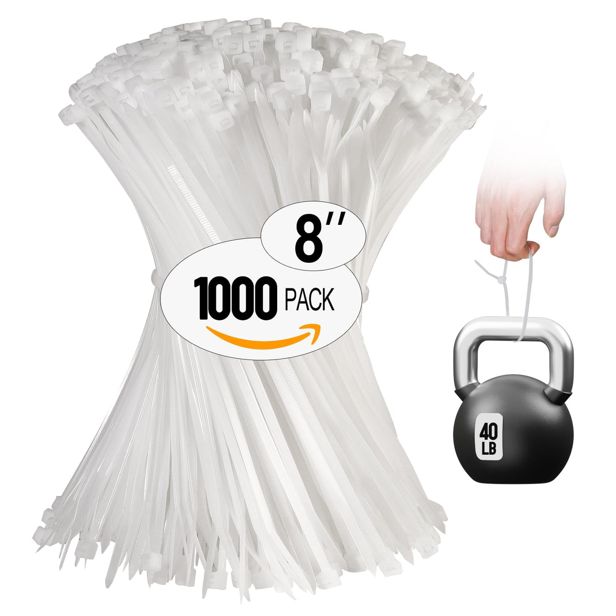 REZOSY white zip ties, 8-inch, 1000-pack, ideal for indoor cable organization