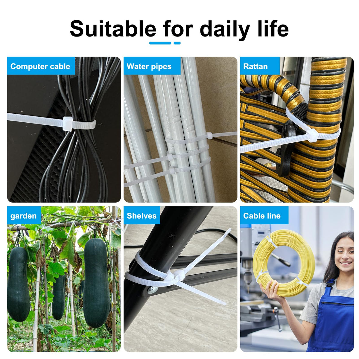REZOSY zip ties securing outdoor fence illustrating UV resistance and reliability