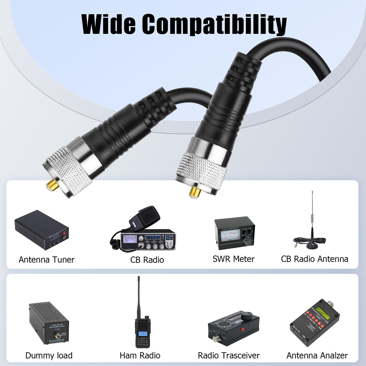 RFAdapter 50 ohm compatibility supports CB, HAM, tuners, SWR meters.