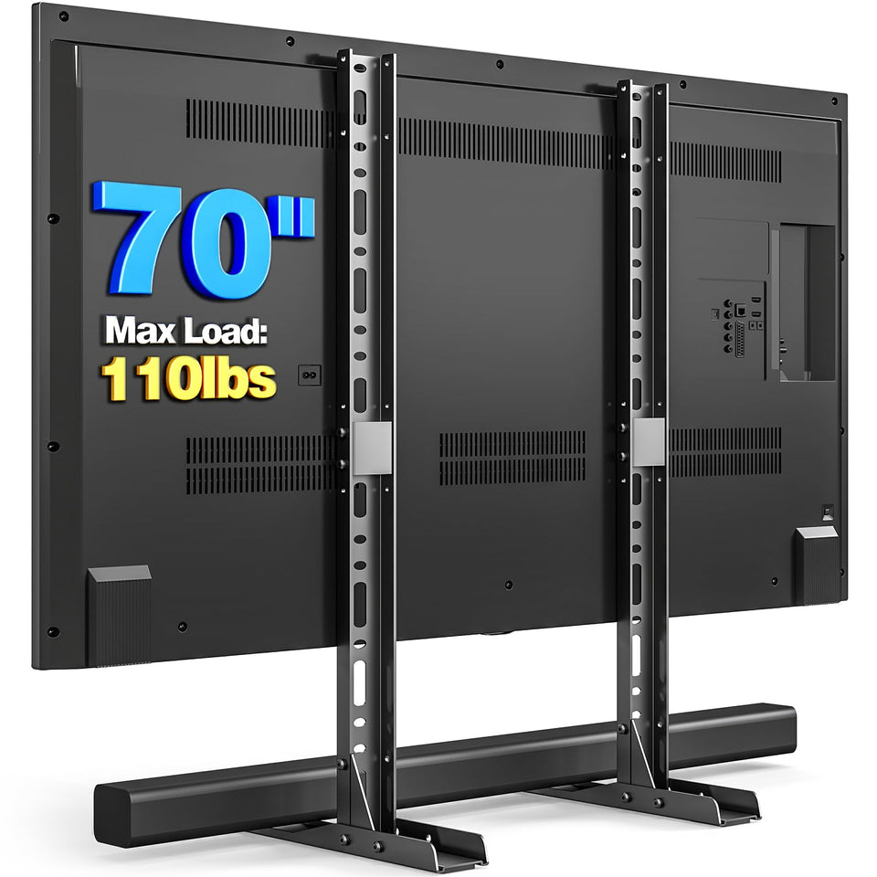 Rfiver front view of stand under TV showing stable support and modern look