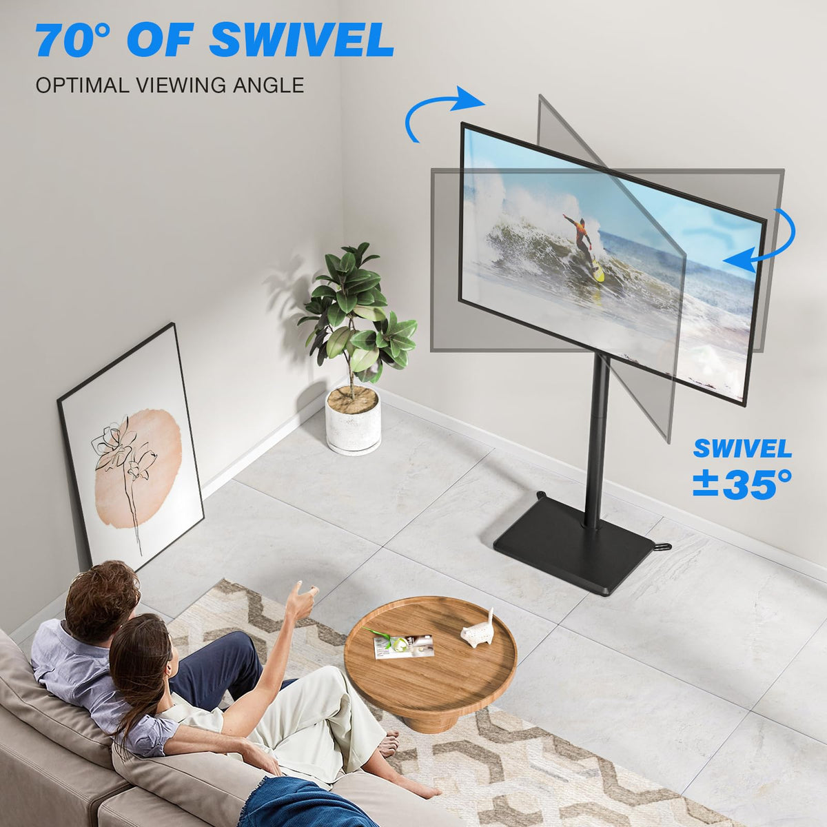 Rfiver height-adjustable stand showing 50 mm increments for ergonomic eye level.
