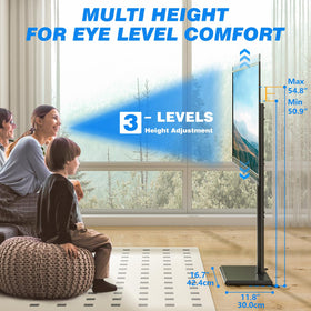 Rfiver wood base tall tv stand emphasizing compact footprint and stability.