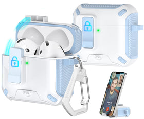 R-fun AirPods 4 Gen case blue white closed, 360° protection and grip.