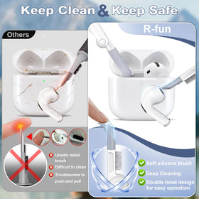 R-fun AirPods 4 Gen case blue white complete kit with cleaning pen and protection.
