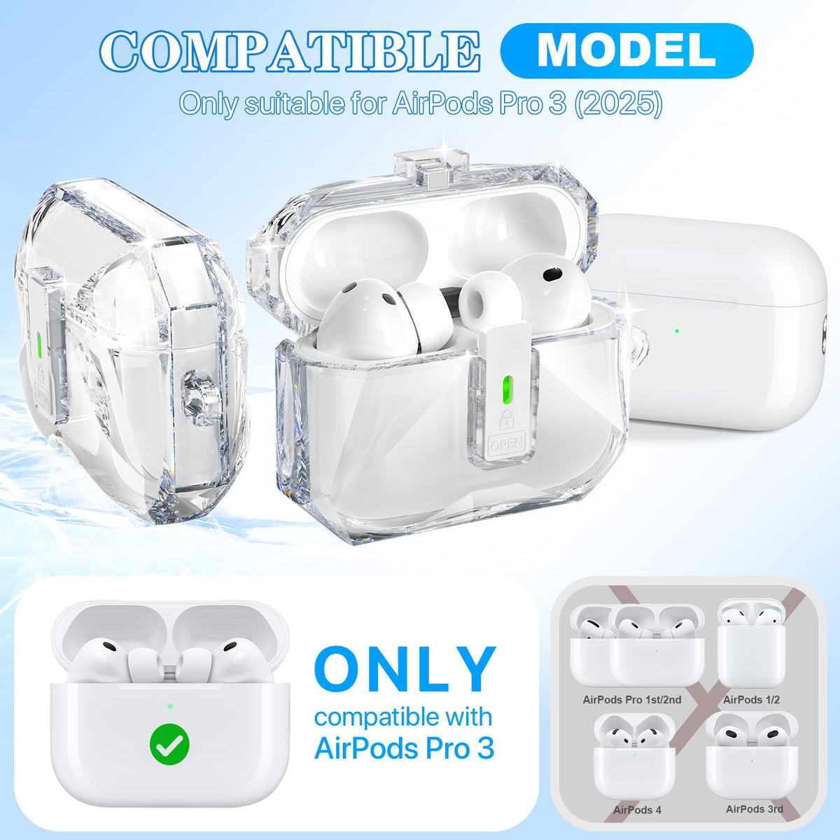R-fun AirPods Pro 3 case with lid open for easy access