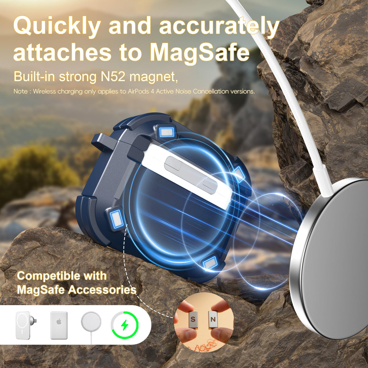 RFUNGUANGO AirPods 4 case carabiner for easy bag attachment.