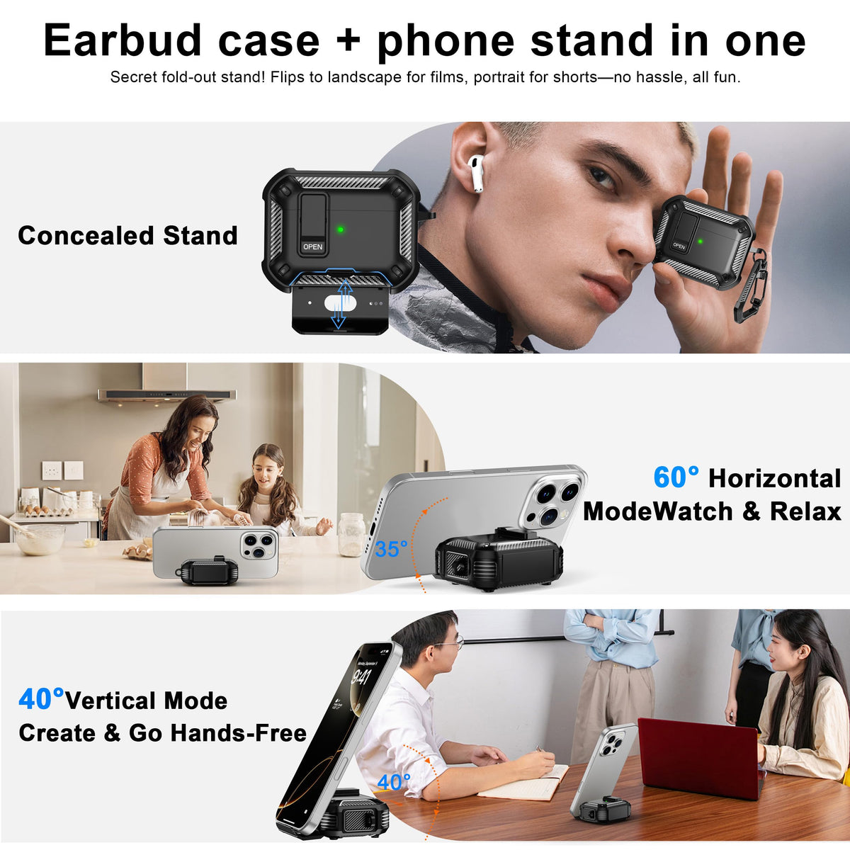 RFUNGUANGO AirPods Pro 2 case lid lock demonstrates secure closure design.