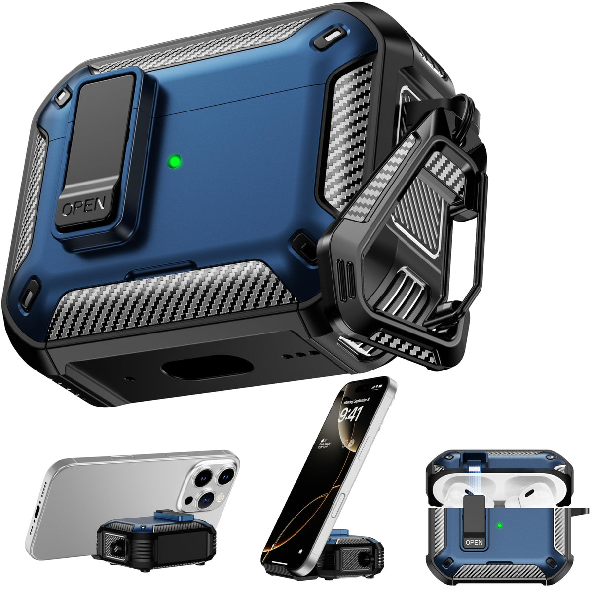 RFUNGUANGO AirPods Pro 2 case blue; front view protects against scratches