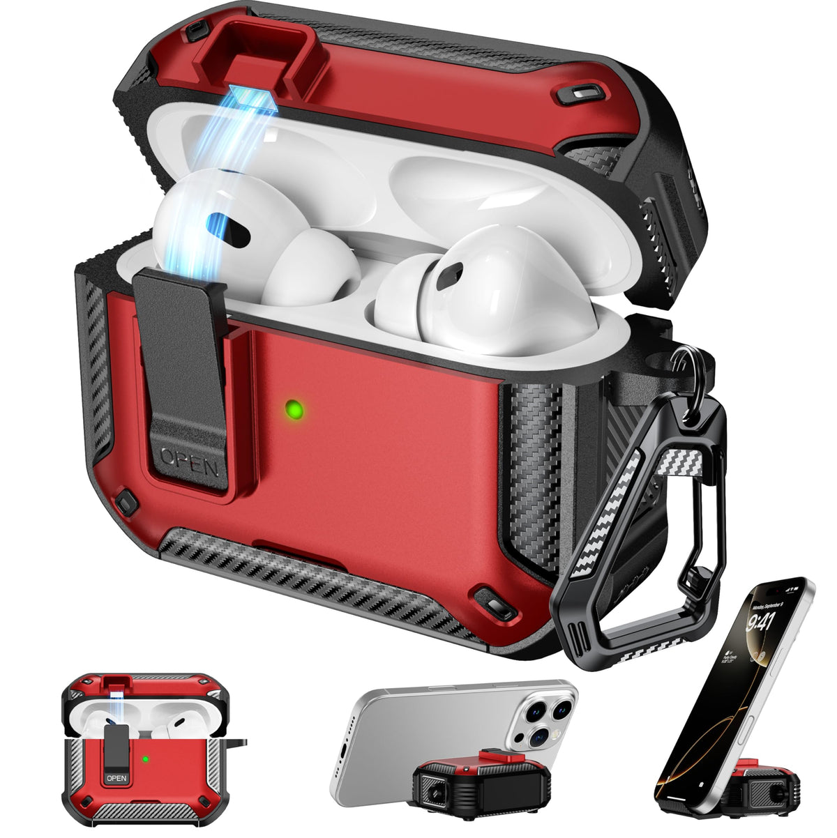 RFUNGUANGO AirPods Pro 2 case front view with red finish and protective design.