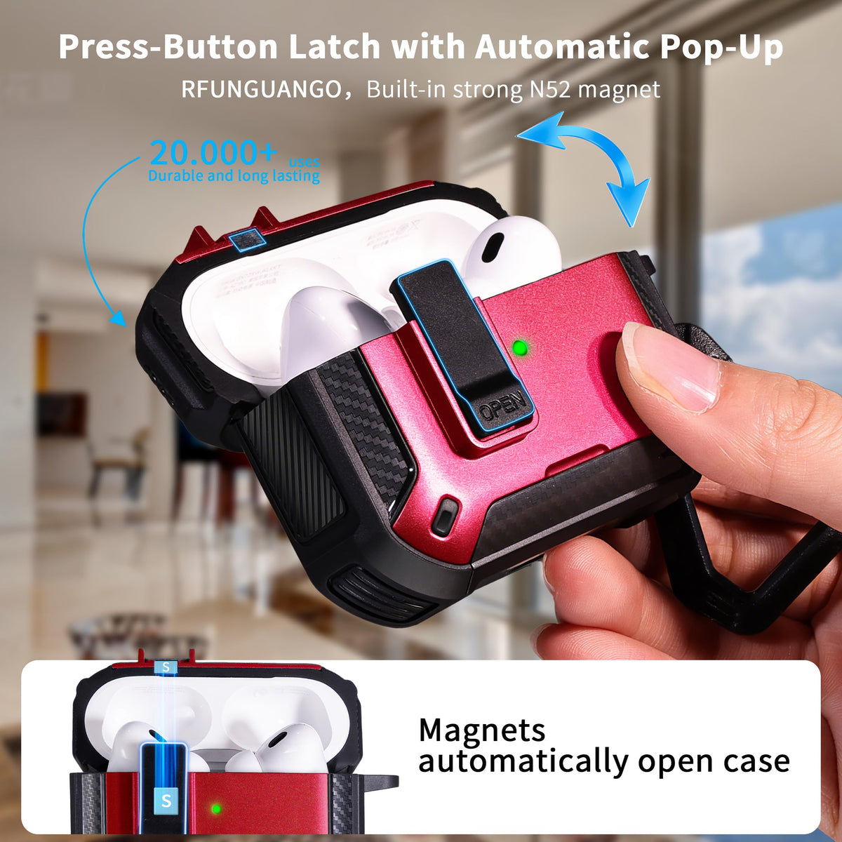 RFUNGUANGO AirPods Pro 2 case lid lock keeps cover secure.