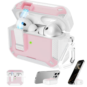 RFUNGUANGO AirPods Pro 2 case with built-in phone holder for hands-free viewing.