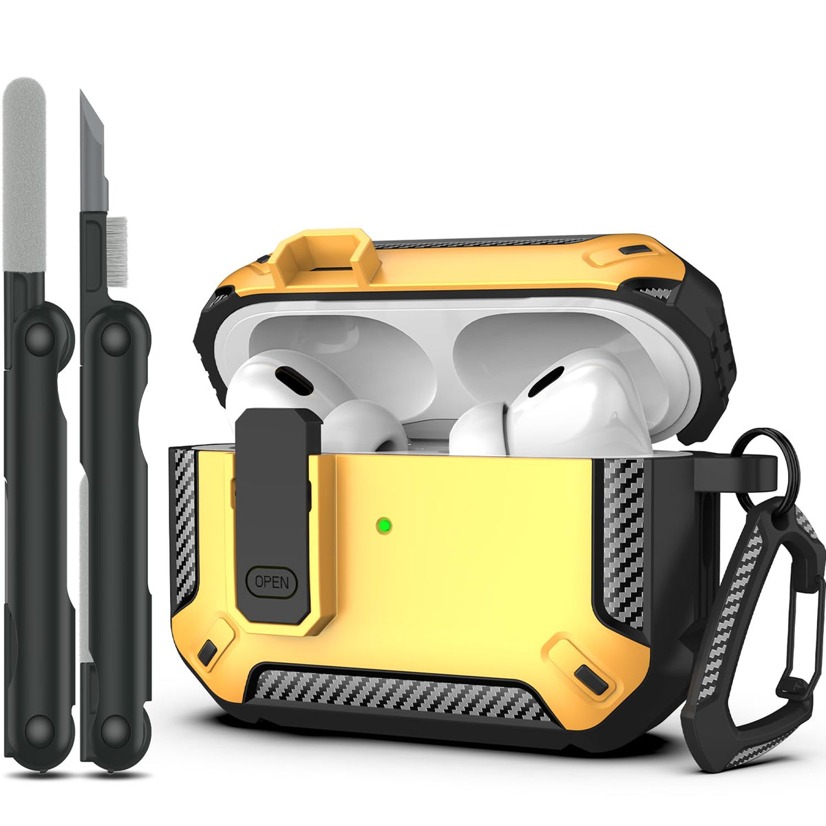 RFUNGUANGO AirPods Pro 2 yellow case, front view shows protective design.