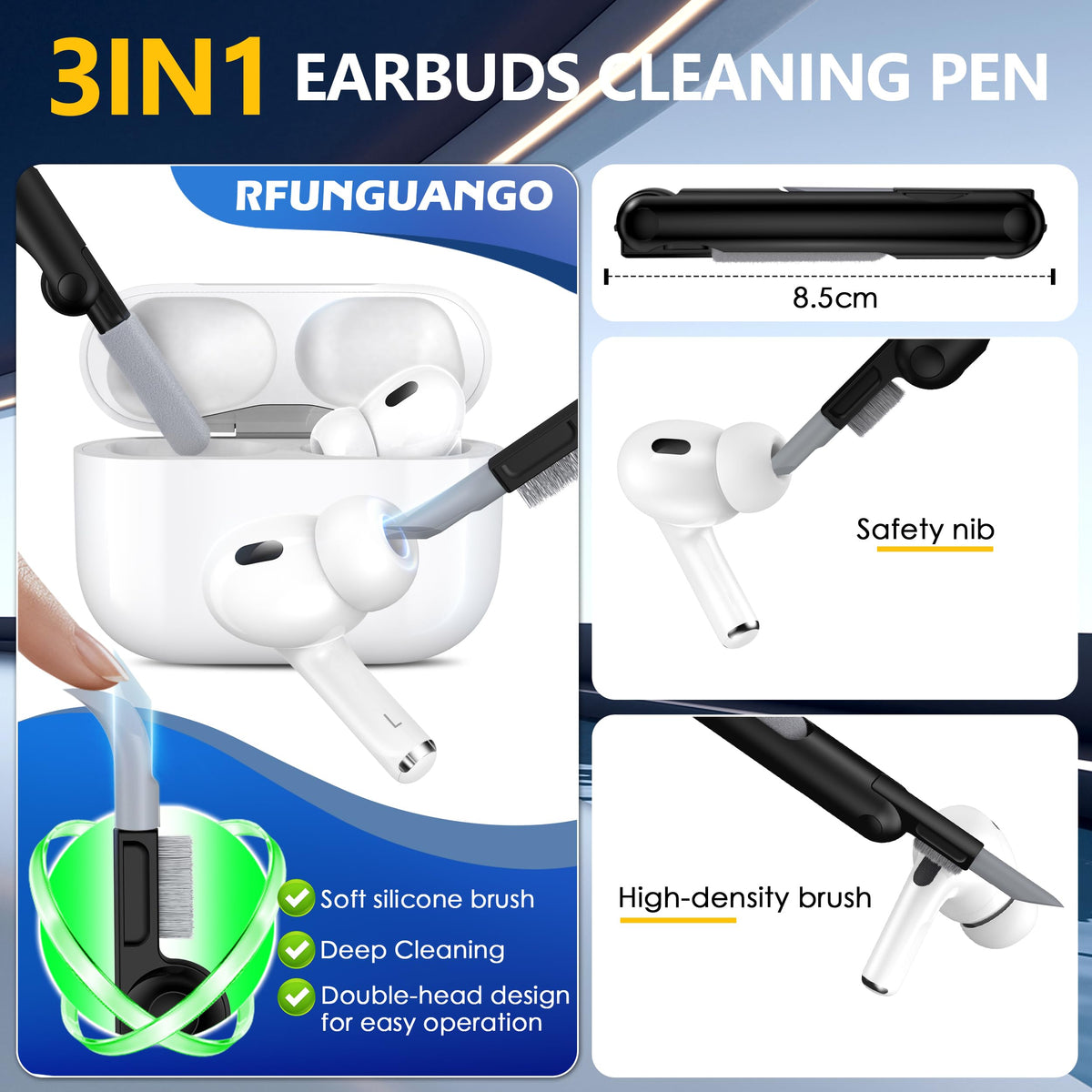 RFUNGUANGO AirPods Pro 2 case shows visible LED charging indicator.