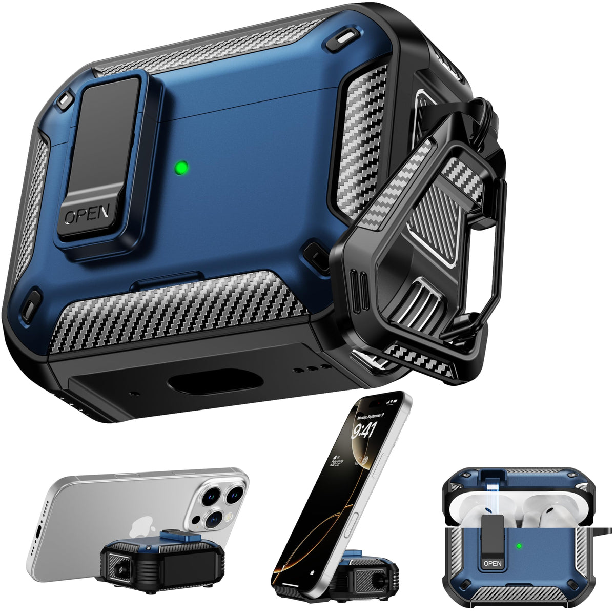 RFUNGUANGO AirPods Pro 3 case in blue, front view showing sleek protector.