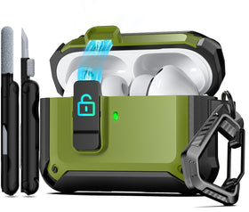 RFUNGUANGO AirPods Pro 3 case front view with rugged protection in dark green.